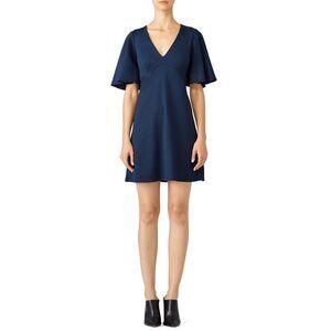 AMANDA UPRICHARD Navy Blue Flutter Sleeve V-Neck Mini Boca Dress Size Small